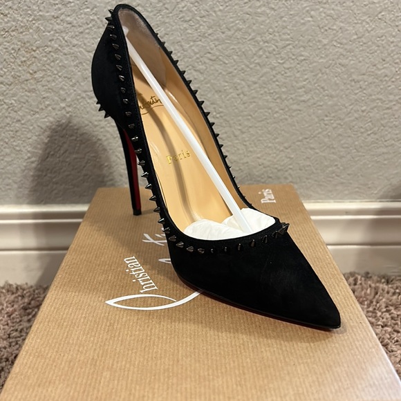 Christian Louboutin Anjalina 100 Veau Velours Black Gun Size 37 - Picture 4 of 9